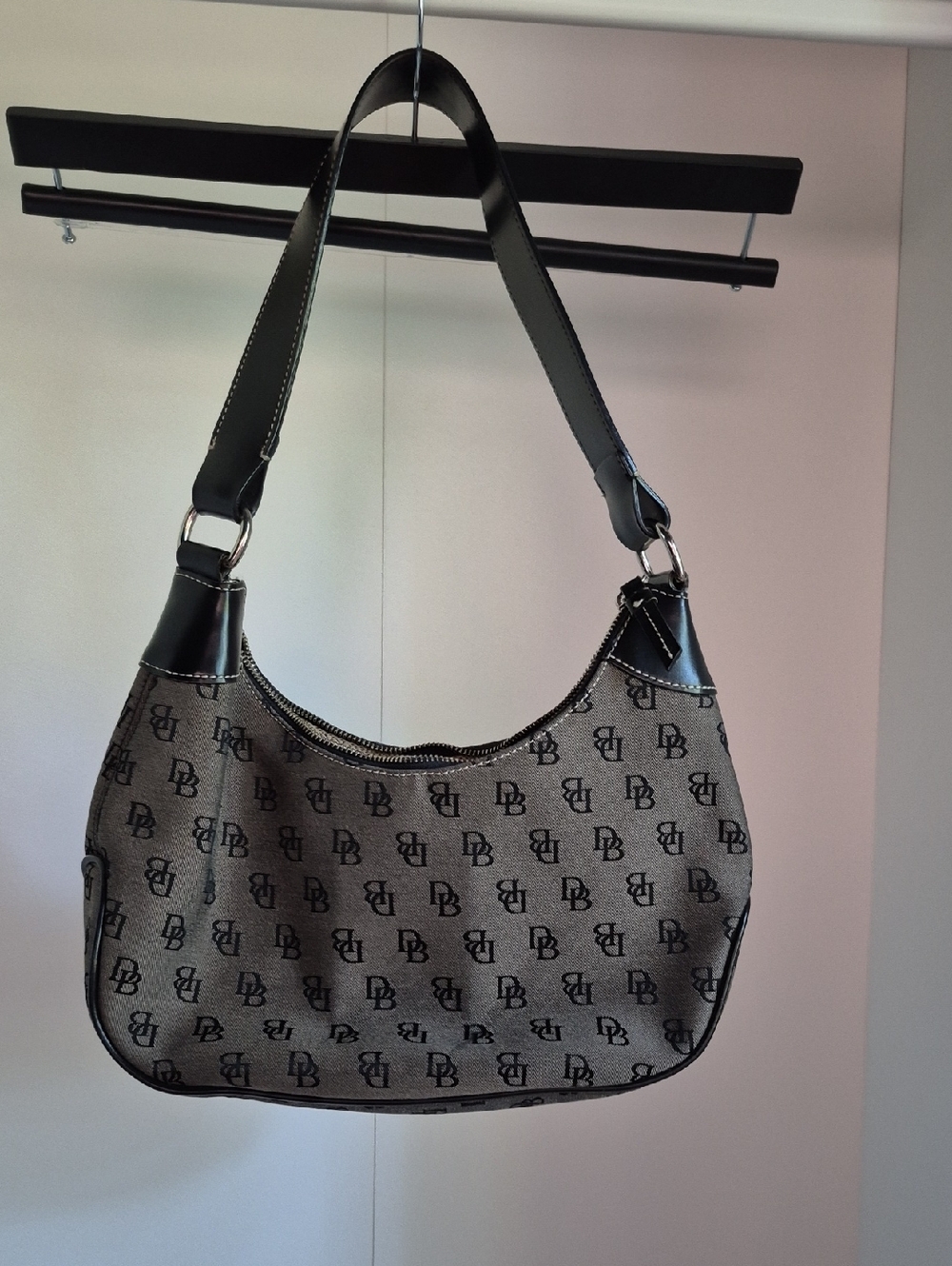 Dooney & Bourke Taupe and Black DB Monogram Shoulder Bag